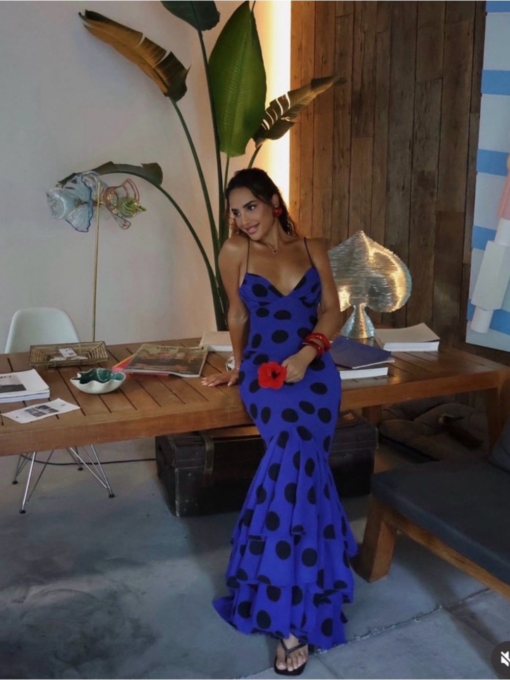ZARA ~ Polka Dot Ruffle Long Dress - Picture 10 of 17